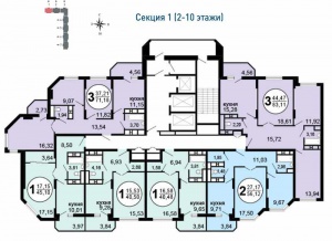 секция 1 (2-10 этажи)